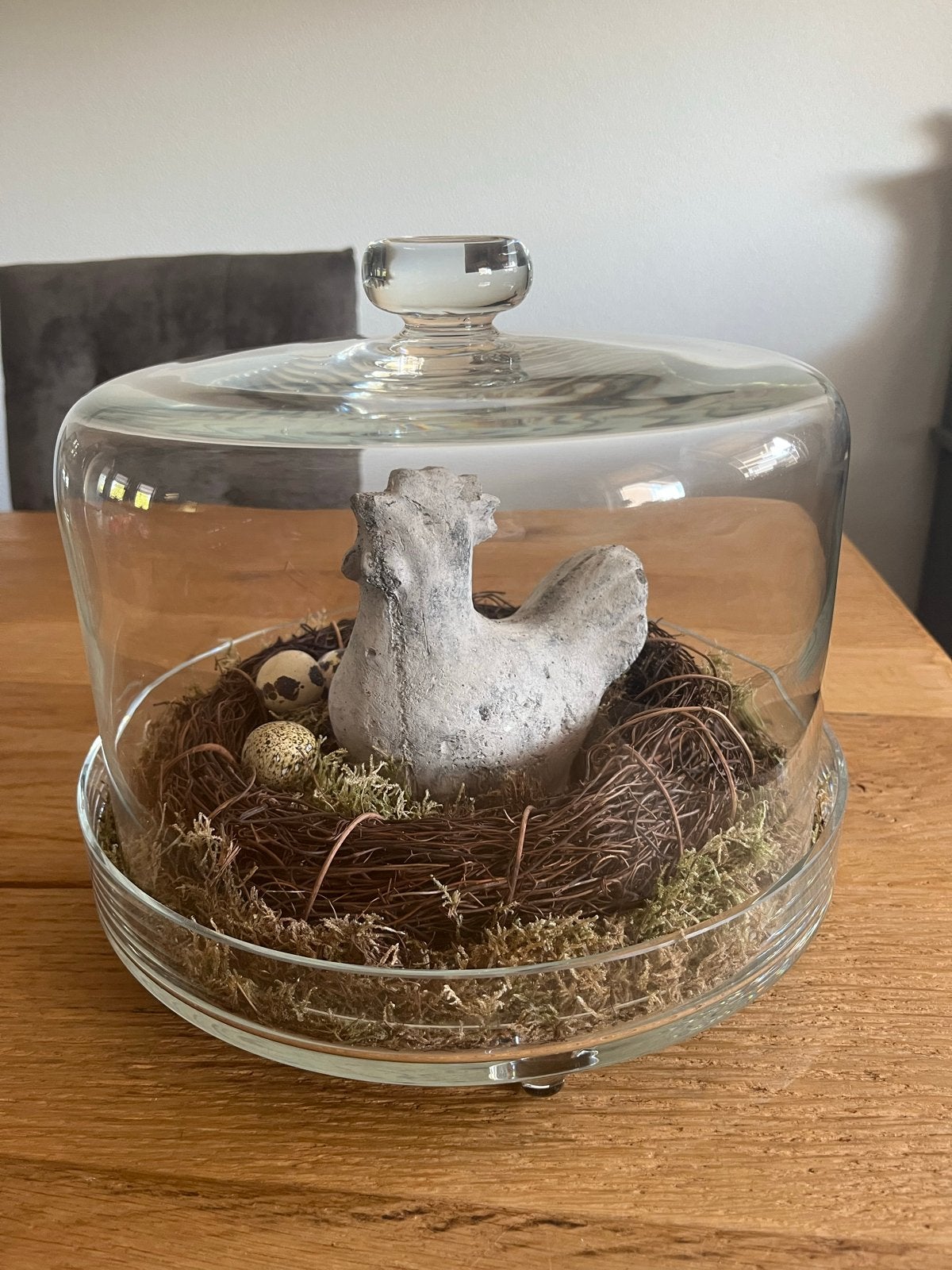 Glazen stolp met kip en eieren - Paasdecoratie, Ophalen, Wit, Glas, Landelijk