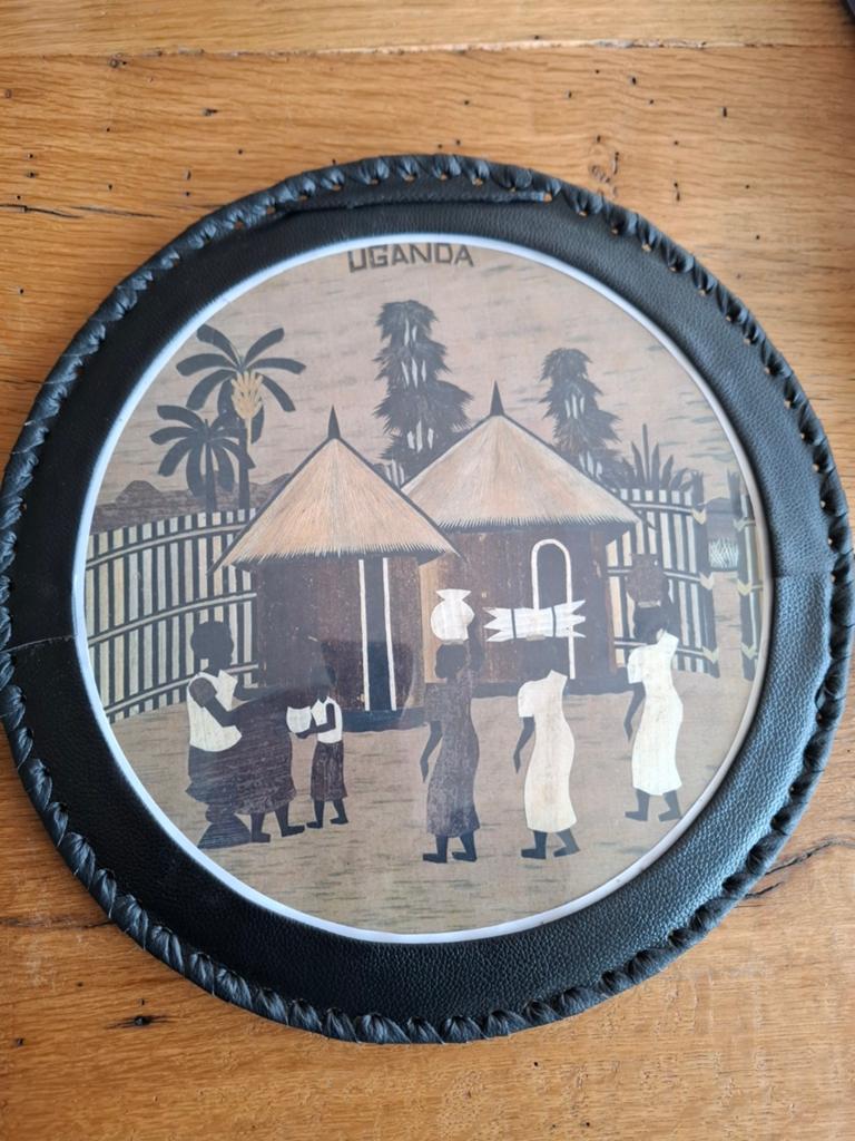 Traditioneel rond kunstwerk uit Oeganda, Ophalen of Verzenden