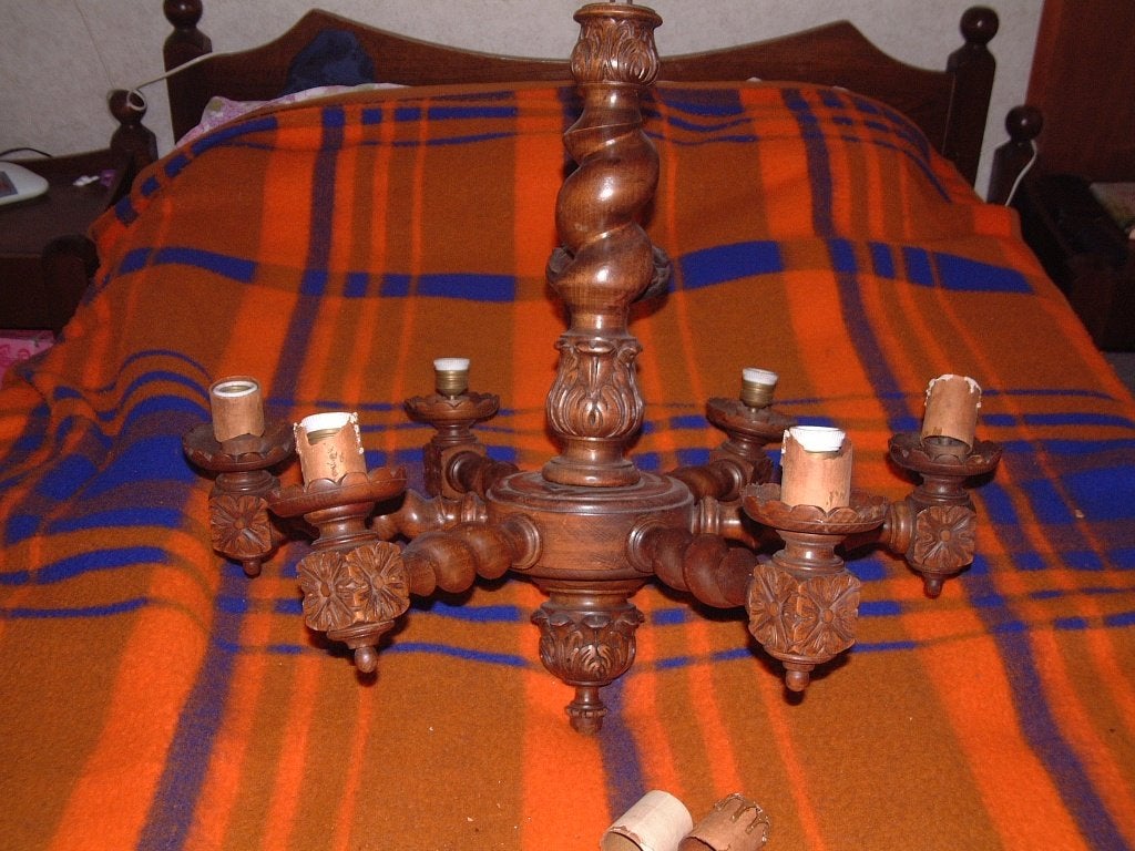 Prachtige antieke eiken bewerkte kroonlamp hanglamp lamp, Ophalen