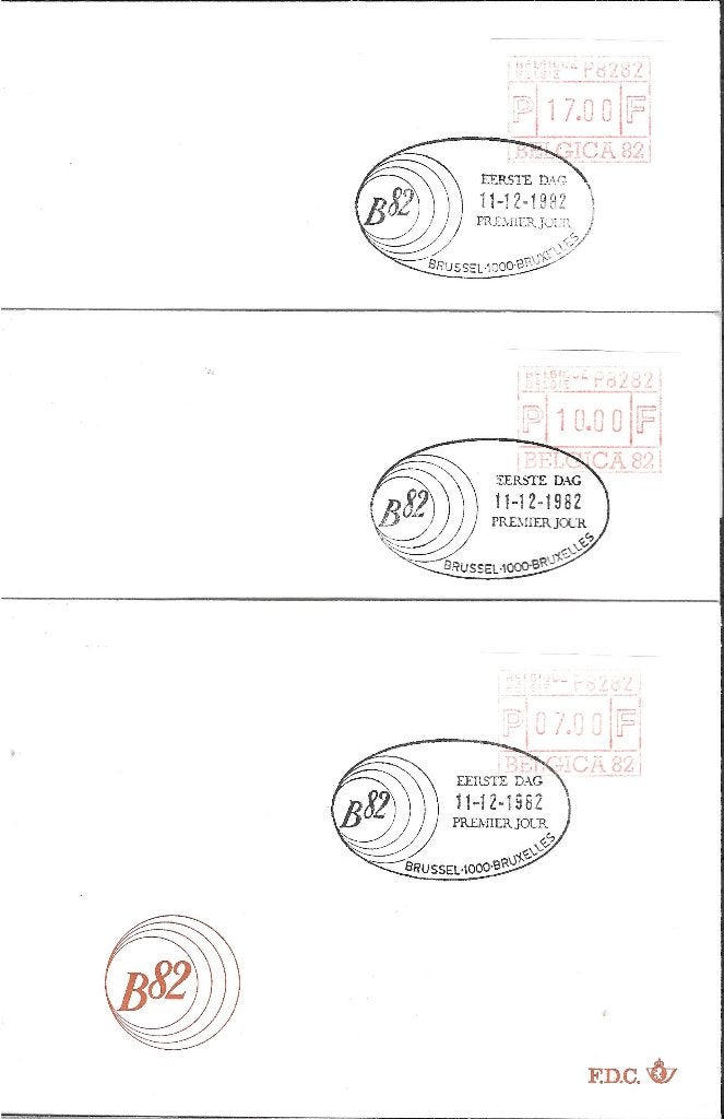 Belgie 3 FDC Automaatzegels Belgica 82  7 10 en 17 Fr, Ophalen of Verzenden, Envelop