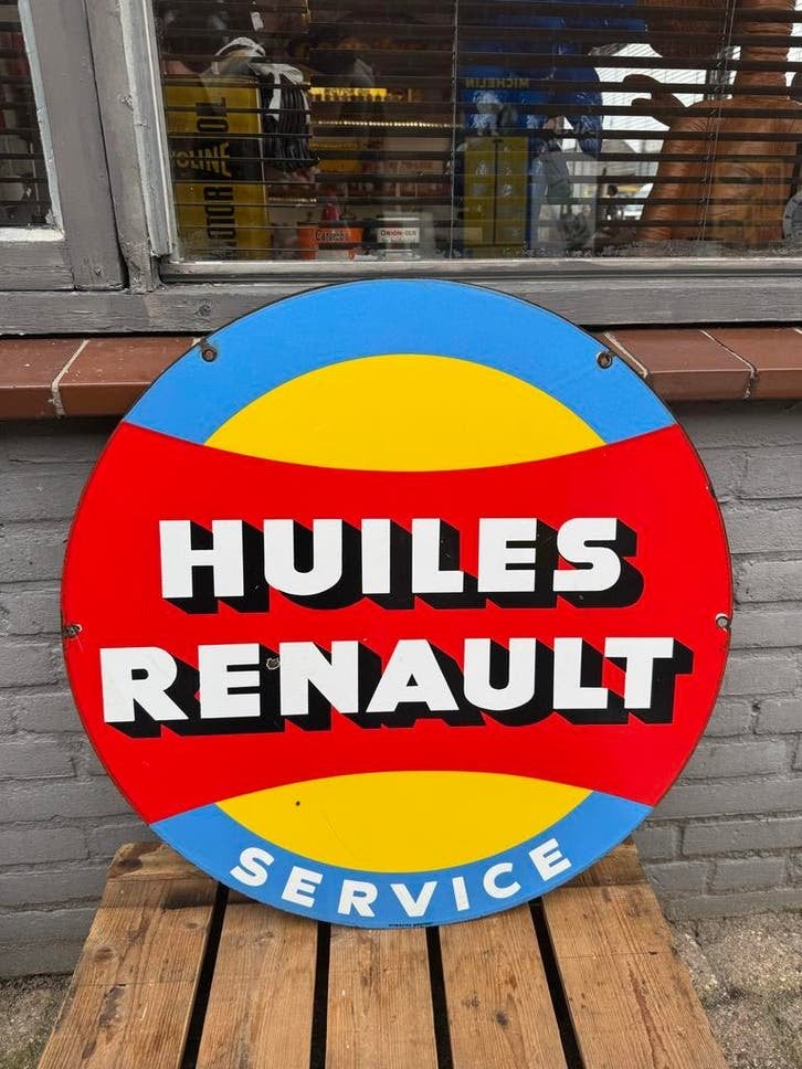 Vintage Huiles Renault Emaille Bord - Garage Reclame, Ophalen of Verzenden
