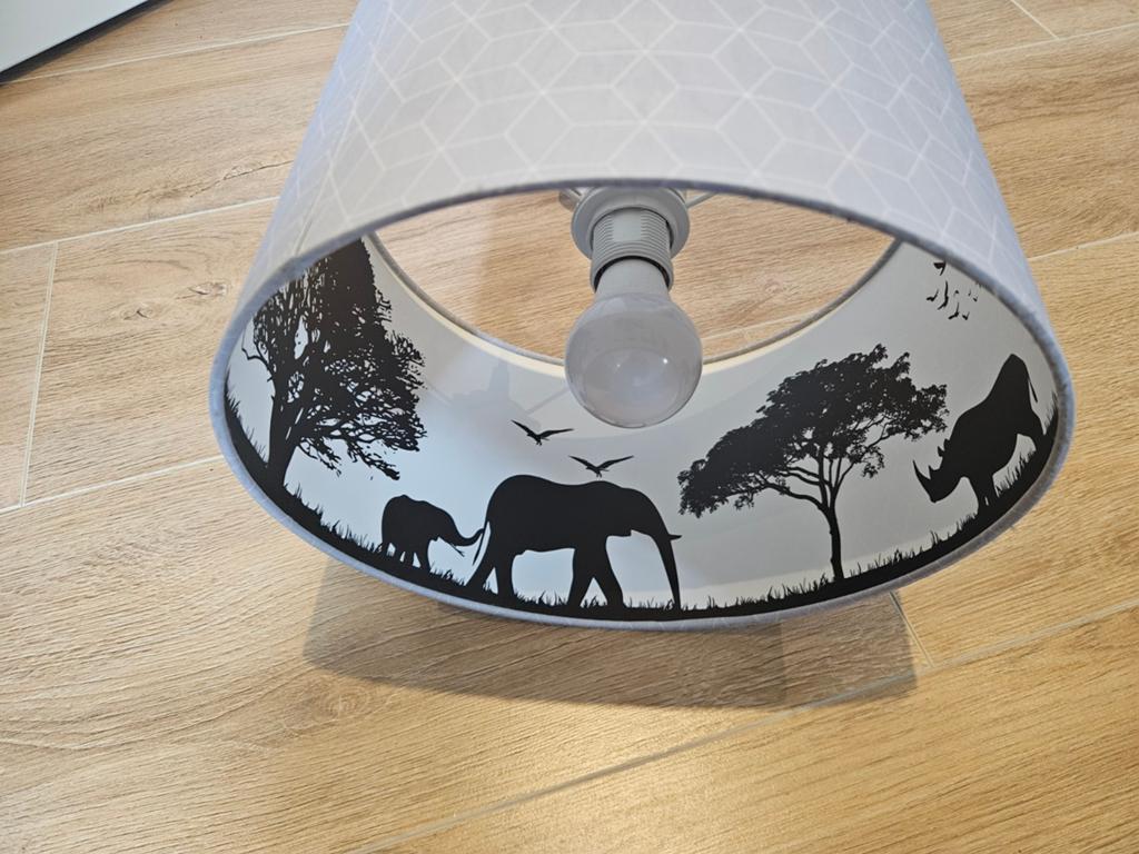 Grijsblauwe lamp met dieren aan de binnenkant., Ophalen, Rond