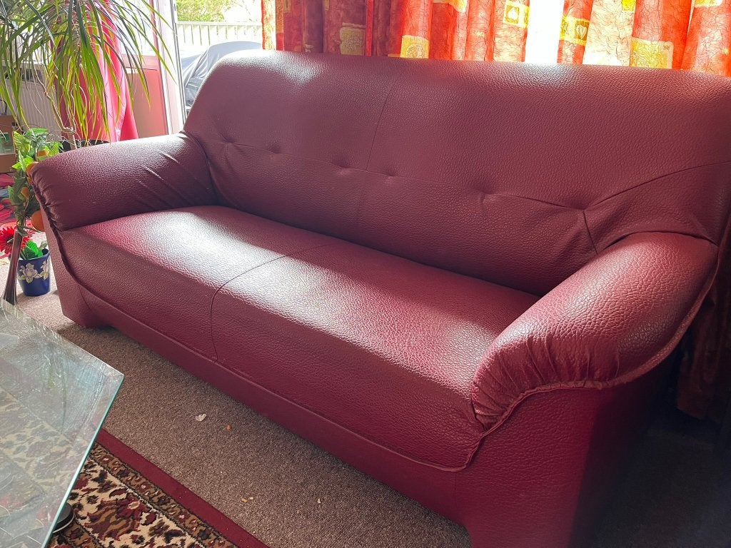 3 zits + 2-zits bank bordeaux-rood, Ophalen, Kunststof, Gebruikt, Overige maten