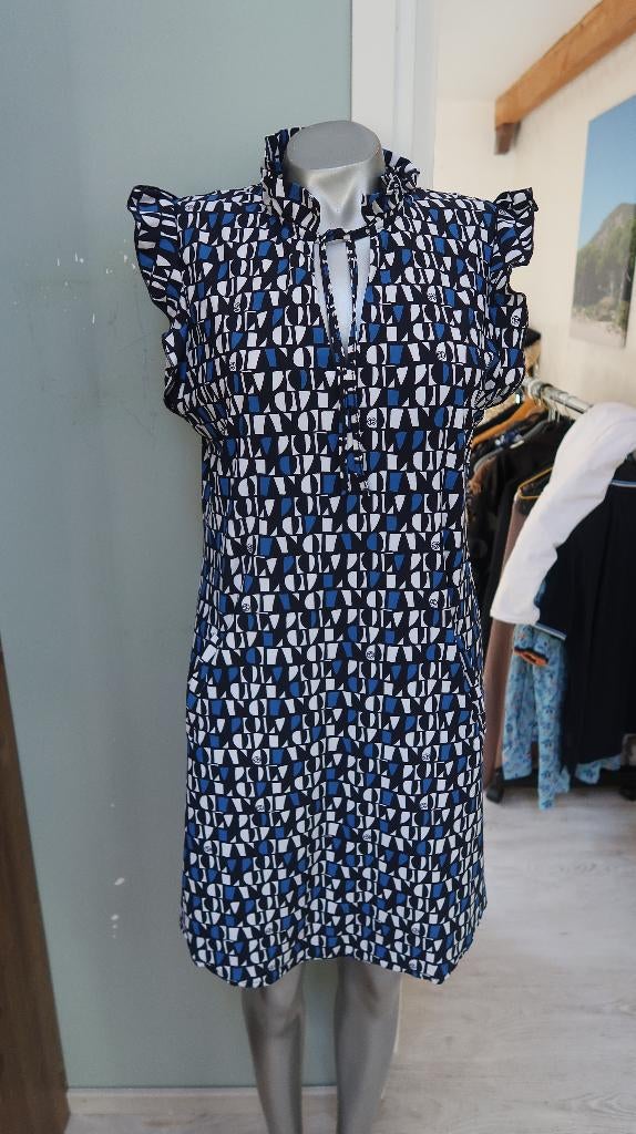 mooi blauw witzwart jurkje M stretch met zakken, Blauw, Ophalen of Verzenden, Zo goed als nieuw, Maat 36 (S)