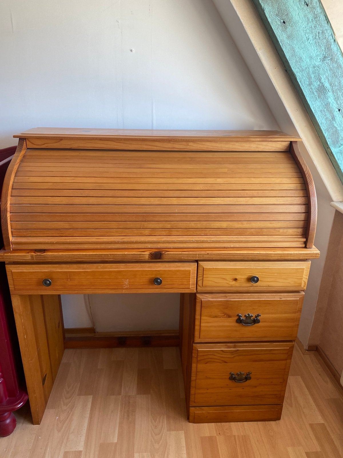 Grenen Rolbureau / Secrétaire Jaren '80 Authentiek, Ophalen, Gebruikt
