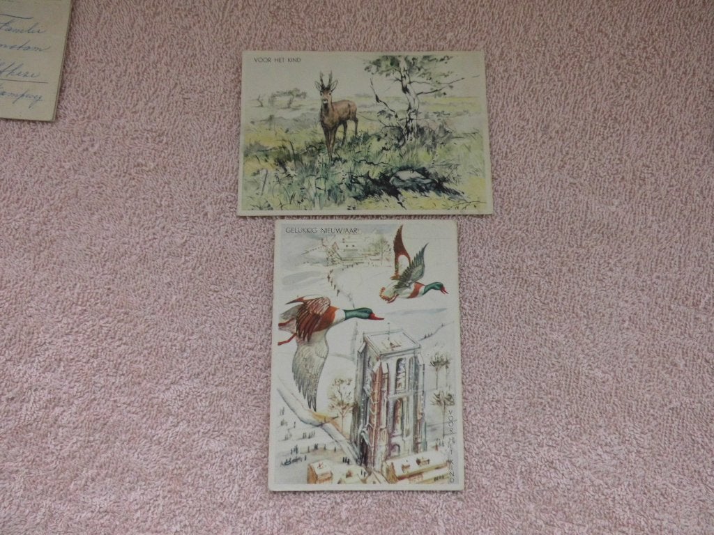 Twee oude ansichtkaarten: ree en eenden, Verzamelen, Ophalen of Verzenden, 1940 tot 1960, Gelopen, Wild dier