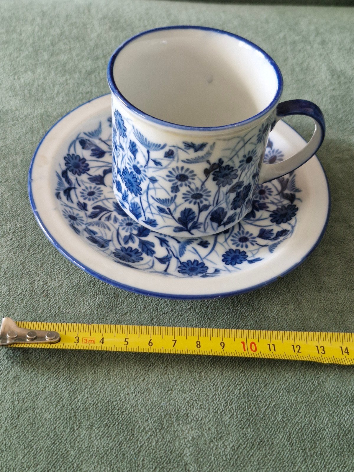 Vintage Delfts Blauw Kop en Schotel met Bloemenpatroon, Antiek en Kunst, Ophalen of Verzenden