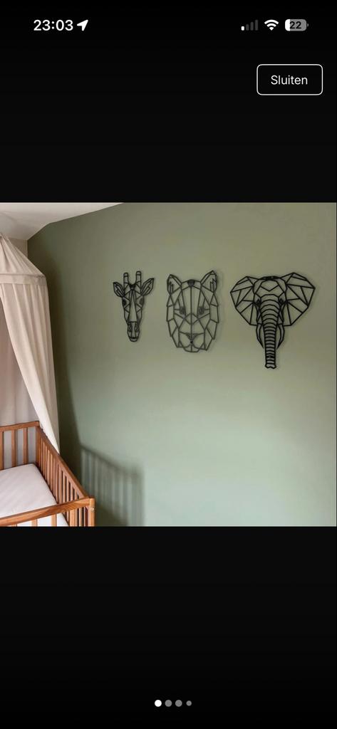 Metalen Wanddecoratie: Leeuw, Giraffe, Olifant (Geometrisch), Ophalen, Metaal, Wandsculptuur, Zwart