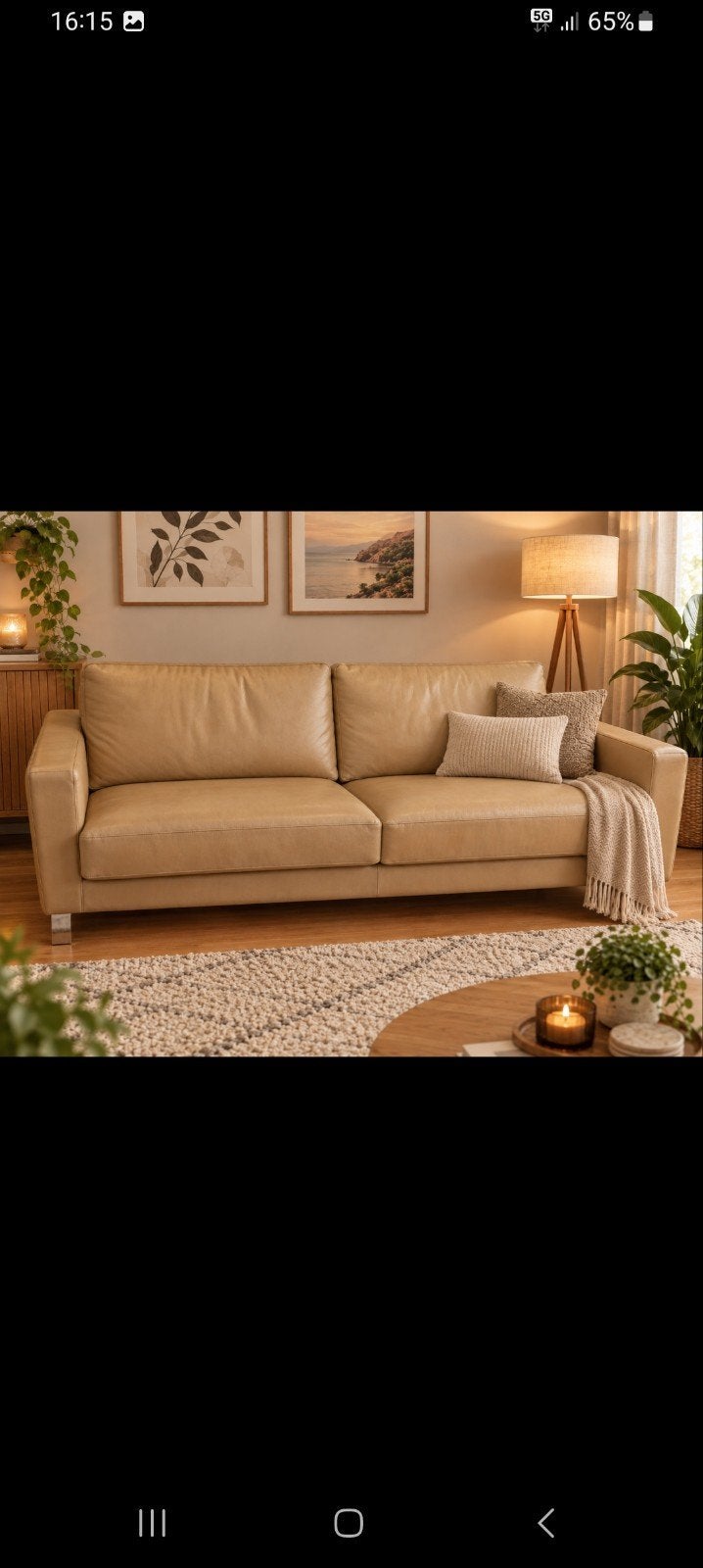 Leolux Antonia 3-zits bank in beige leer, Huis en Inrichting, Ophalen, Driepersoons, Zo goed als nieuw, Rechte bank
