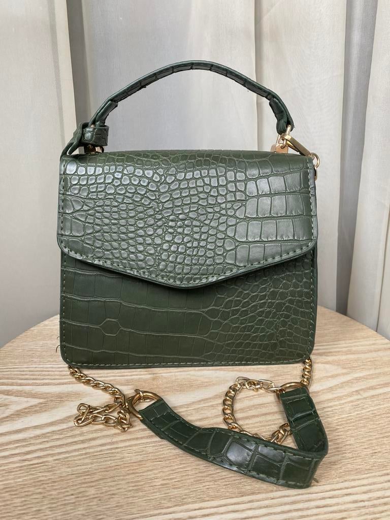 Groene tas in vintage-stijl met krokodillenprint, Verzenden, Zo goed als nieuw, Groen, Schoudertasje
