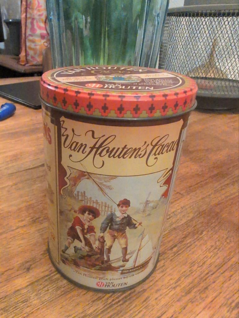 Vintage Van Houten's Cacao Blik - Hollandse Scène, Ophalen of Verzenden