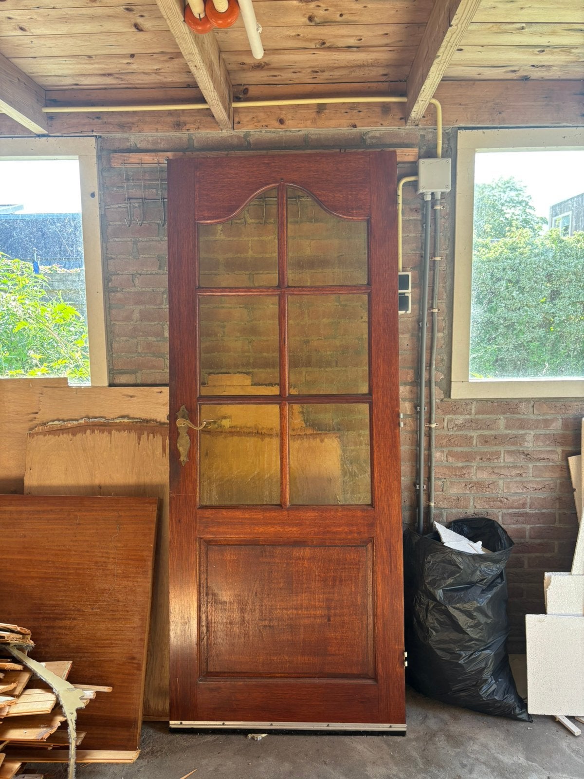 Antieke binnen deur met raampjes, Doe-het-zelf en Verbouw, Ophalen, Gebruikt, Binnendeur, 200 tot 215 cm