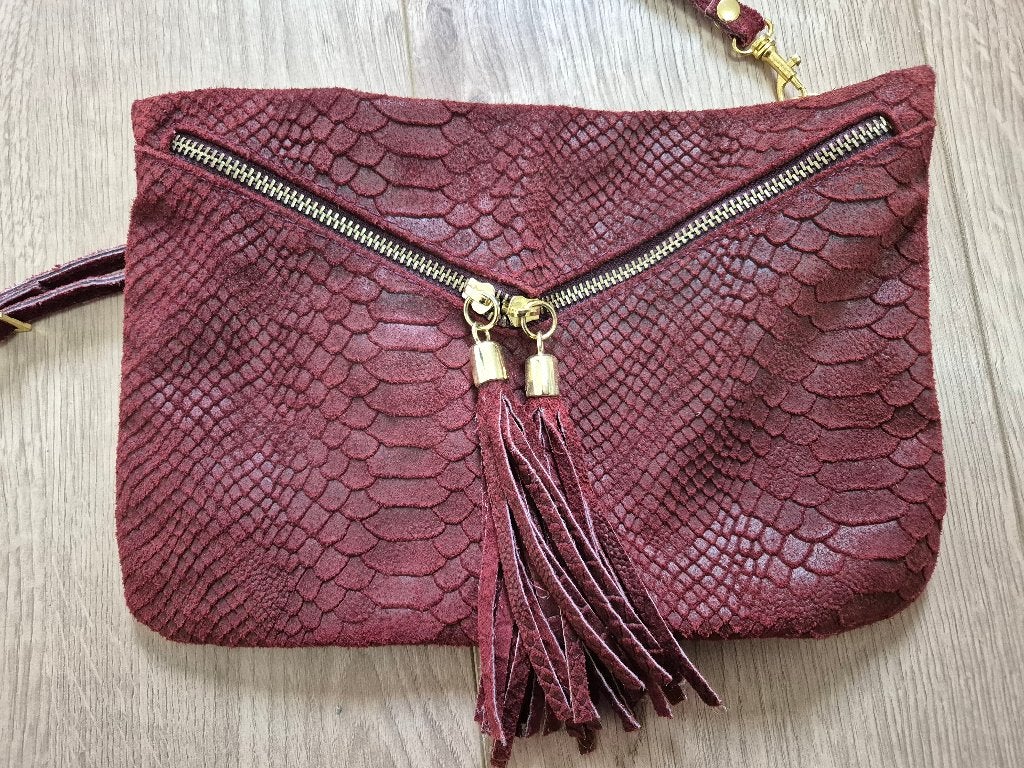 Tas40 - Wijnrood leren tasje (1), Ophalen of Verzenden, Bruin, Schoudertasje