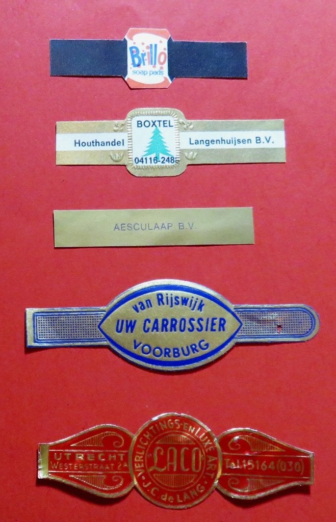 Sigarenbandjes 5x diverse reclamebandjes, Verzenden, Gebruikt, Sigarenbandjes