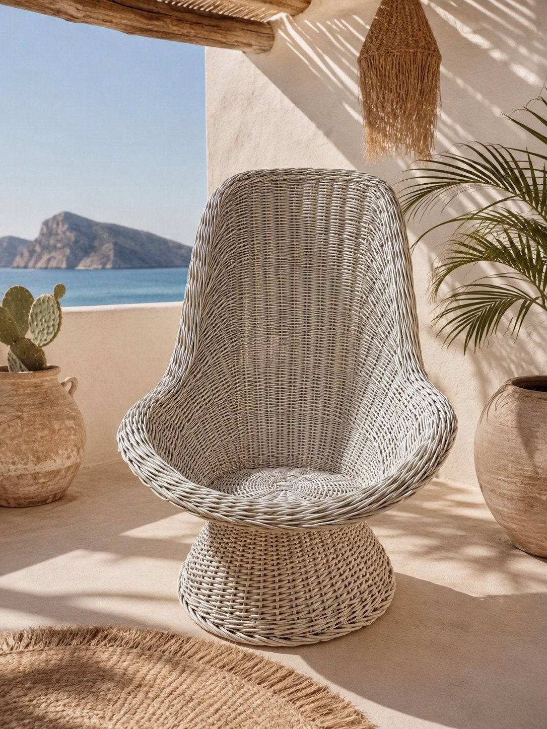 Prachtige handgevlochten rotan/rieten lounge fauteuil, Ophalen, 50 tot 75 cm