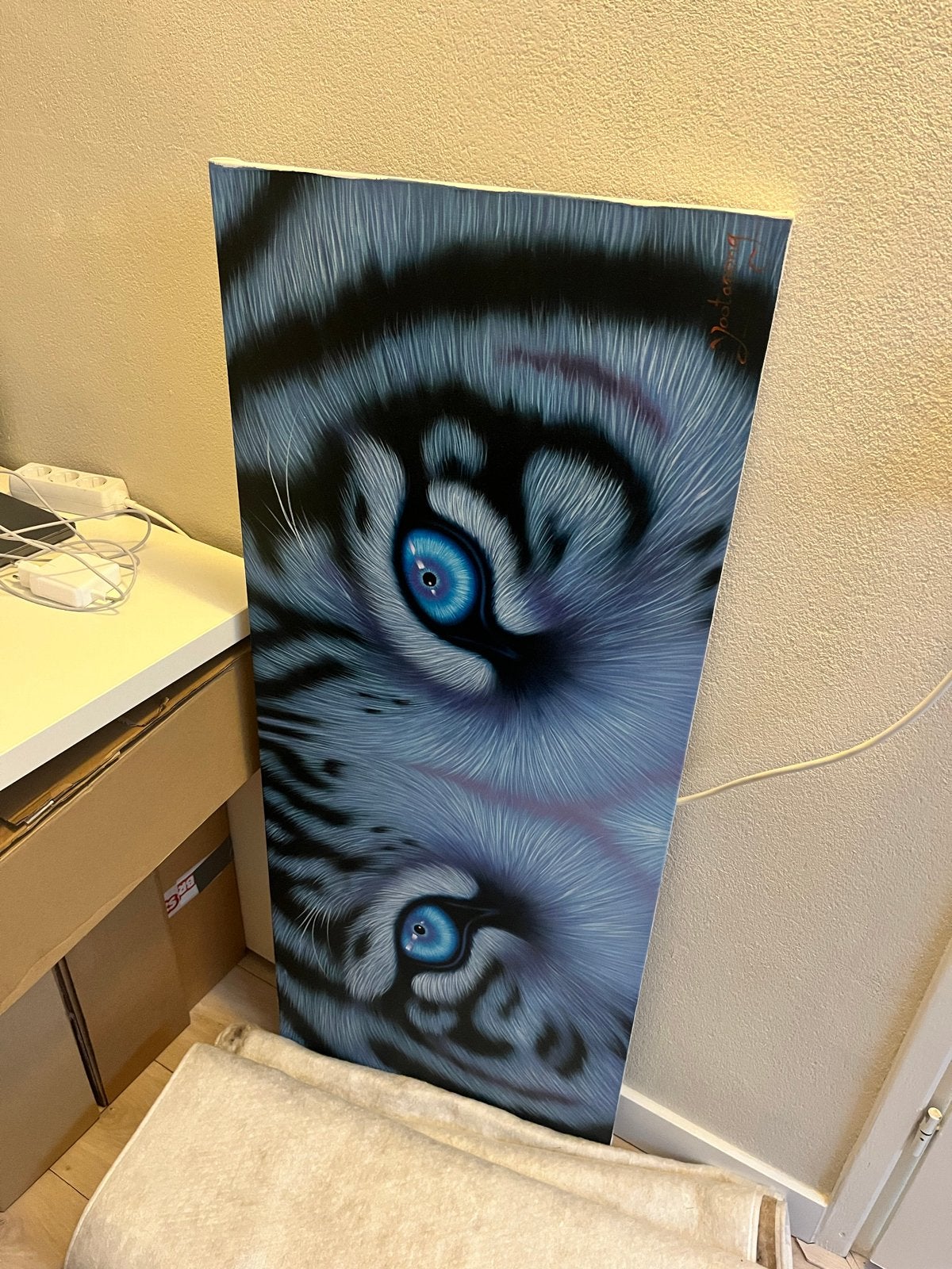 Indrukwekkend Tijger Ogen Schilderij - 140x70 cm, Antiek en Kunst, Ophalen, Handgeschilderd, Dieren, Olieverf