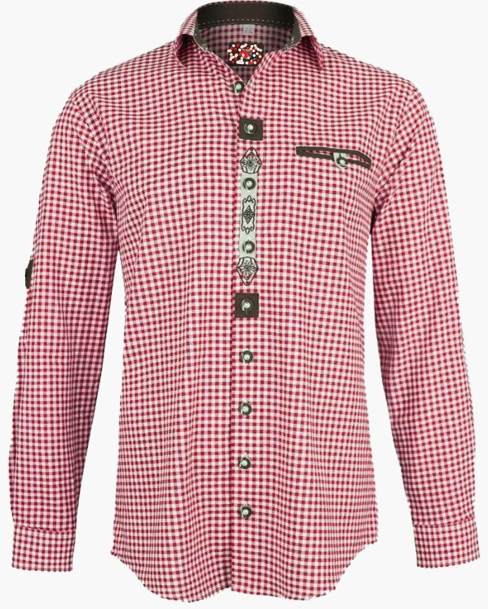 Trachten overhemd maat rood/wit s tm 4xl 100%katoen (nieuw), Trachtenmode.nl, Nieuw, Rood, Halswijdte 39/40 (M)