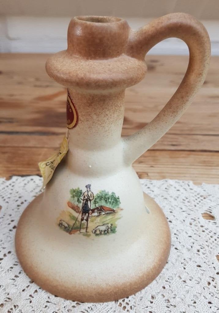 Vintage Franse gres kandelaar, herder op stelten & schaapjes, Antiek en Kunst, Ophalen of Verzenden