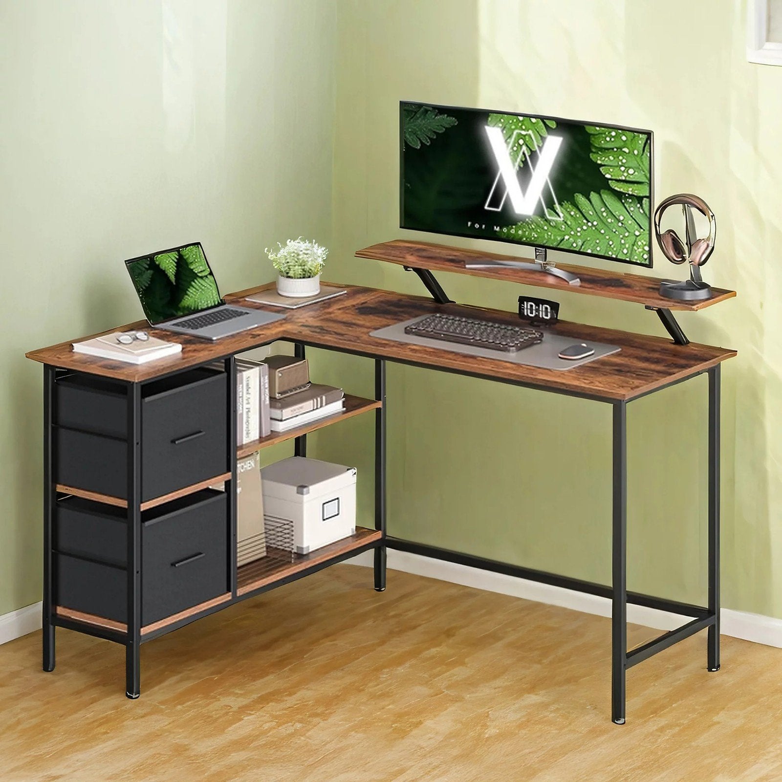 Hoekbureau L-Vormig met Monitorstandaard, Huis en Inrichting, Bureaus, Hout, Hoekbureau, Ophalen of Verzenden, Overige merken