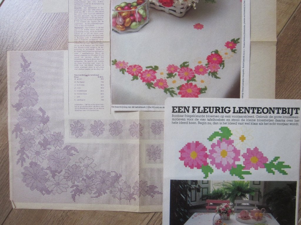 Borduur patroon voor fleurig lenteontbijt voorjaarsbloemen, Ophalen of Verzenden, Zo goed als nieuw, Handborduren, Patroon