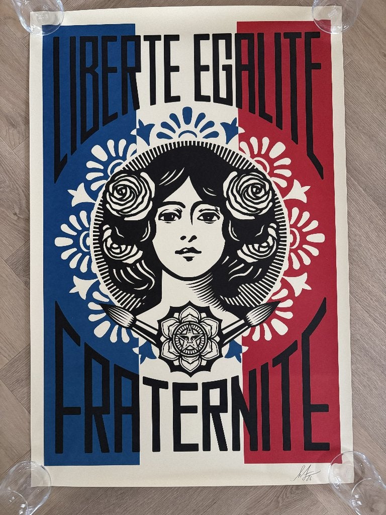 Shepard Fairey - Liberté, Égalité, Fraternité, Antiek en Kunst, Origineel, Ophalen of Verzenden, Portret en Figuren, Zeefdruk