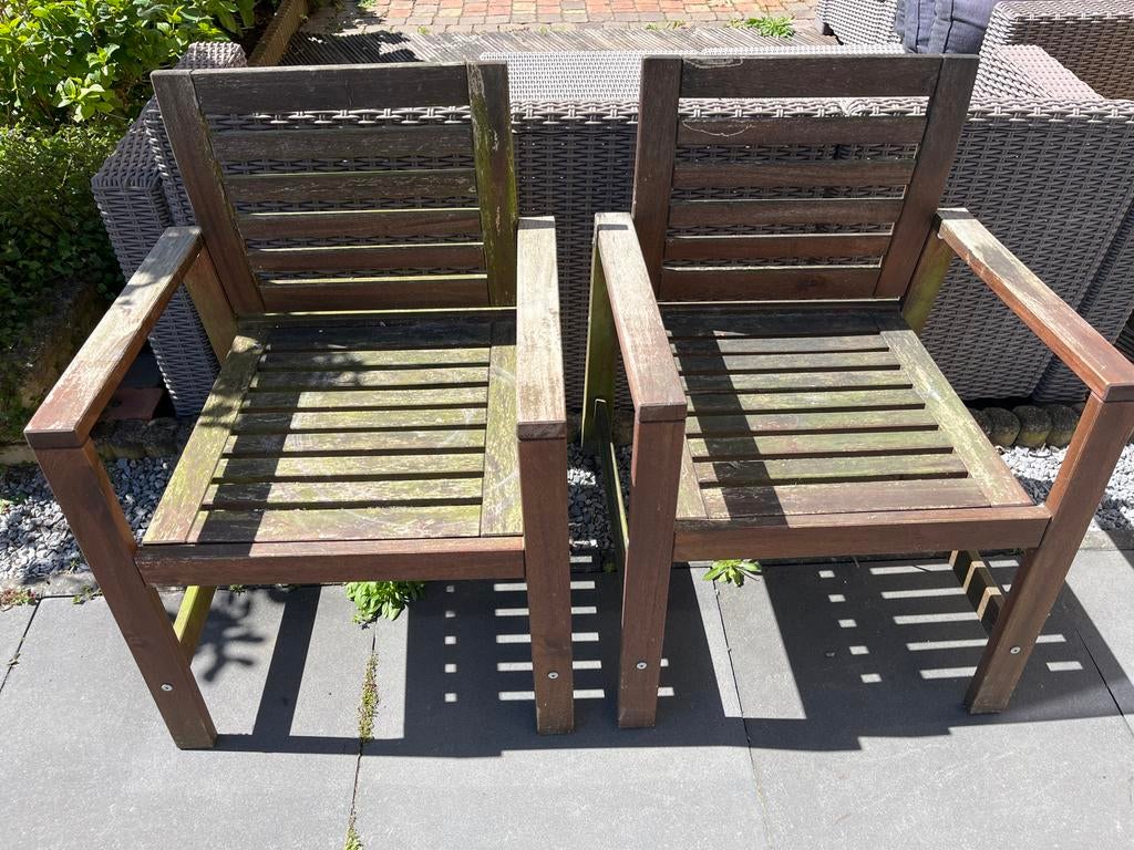 Twee houten tuinstoelen, Ophalen, Gebruikt, Hout