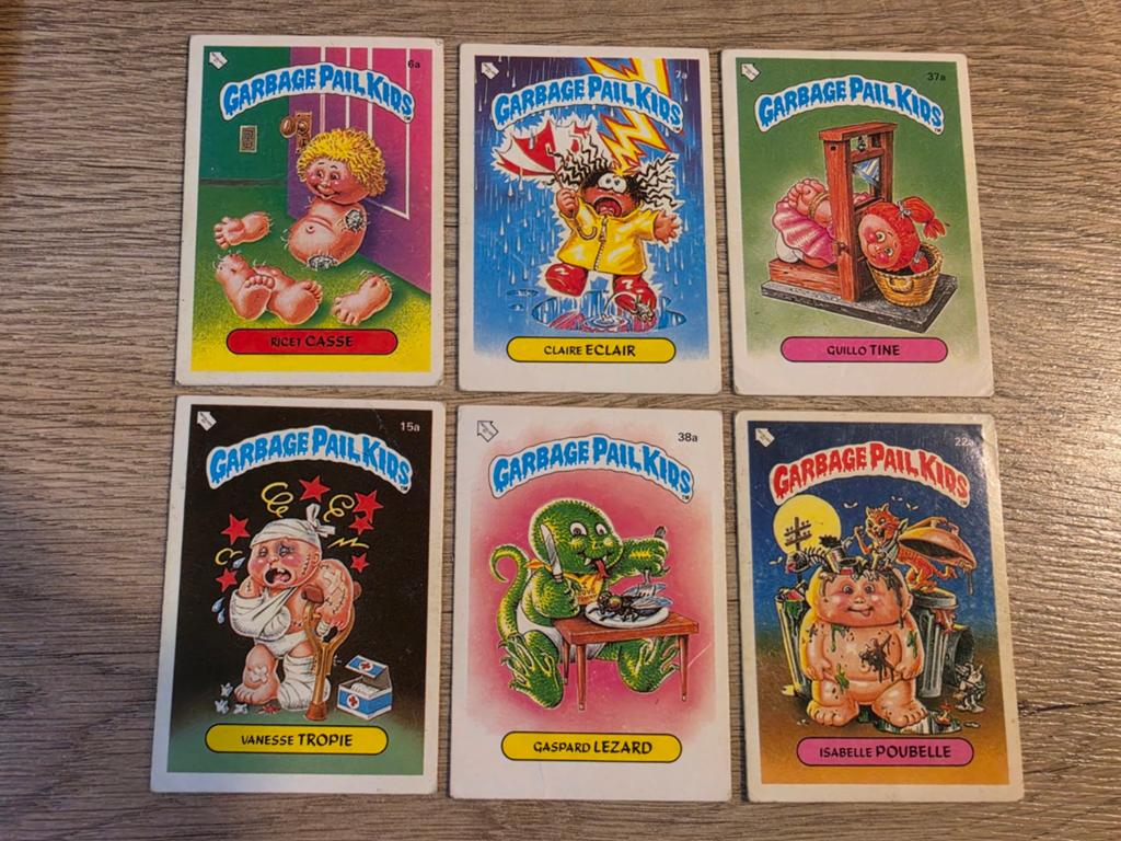 6 gebruikte Belgische testset kaarten Garbage Pail Kids, Ophalen of Verzenden, Gebruikt