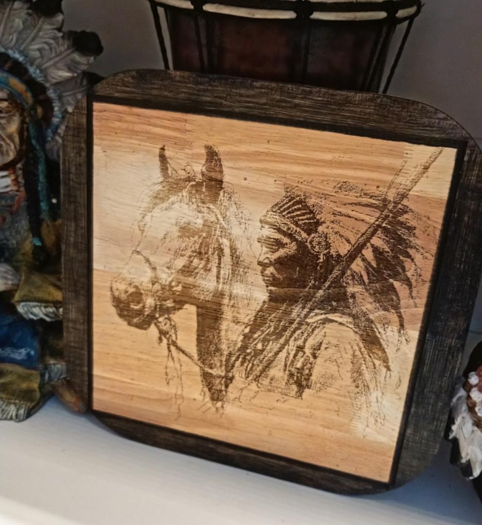 Old Native American houten decoratie -25x25, Nieuw, Ophalen of Verzenden, Bruin, Vintage