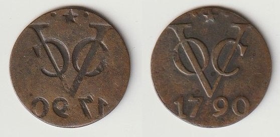 Mooie en zeer zeldzame incuse duit VOC Utrecht 1790 .* ., Postzegels en Munten, Verzenden, Vóór koninkrijk, Overige waardes, Losse munt