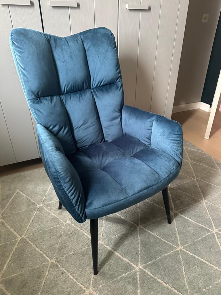 Stoel fluweel blauw, Ophalen, Overige materialen, Minder dan 50 cm, Minder dan 75 cm