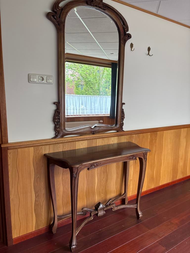 Antieke spiegel met console tafel - Art Nouveau stijl, Ophalen, Gebruikt, 50 tot 100 cm, Minder dan 100 cm