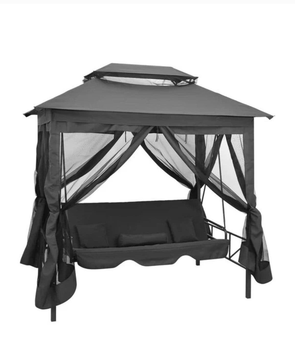VidaXL Schommelbank met dak - Antraciet staal, Tuin en Terras, Ophalen of Verzenden, Nieuw, Metaal, Schommelbank