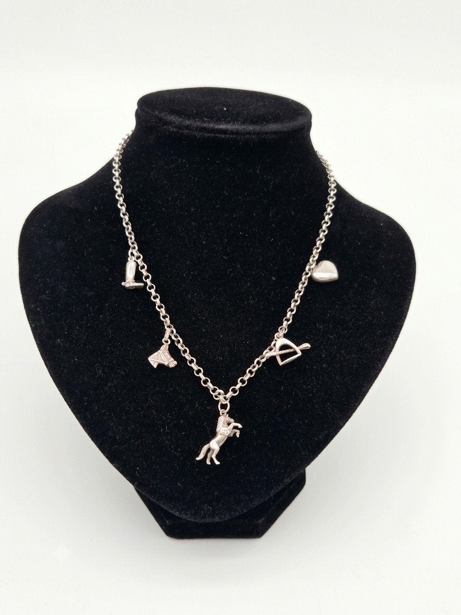 Mooie zilveren vintage bedelketting 925 met paardenthema, Verzenden, Gebruikt, Zilver