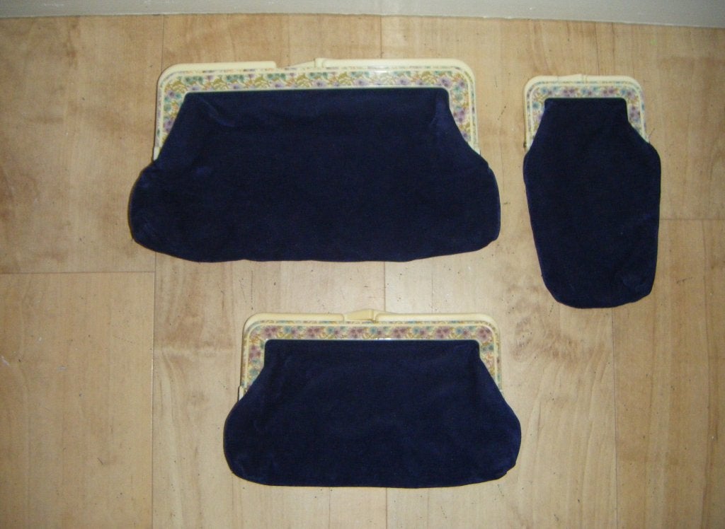 Set oude tasjes,fluweel,art deco stijl,design,retro,vintage, Ophalen of Verzenden