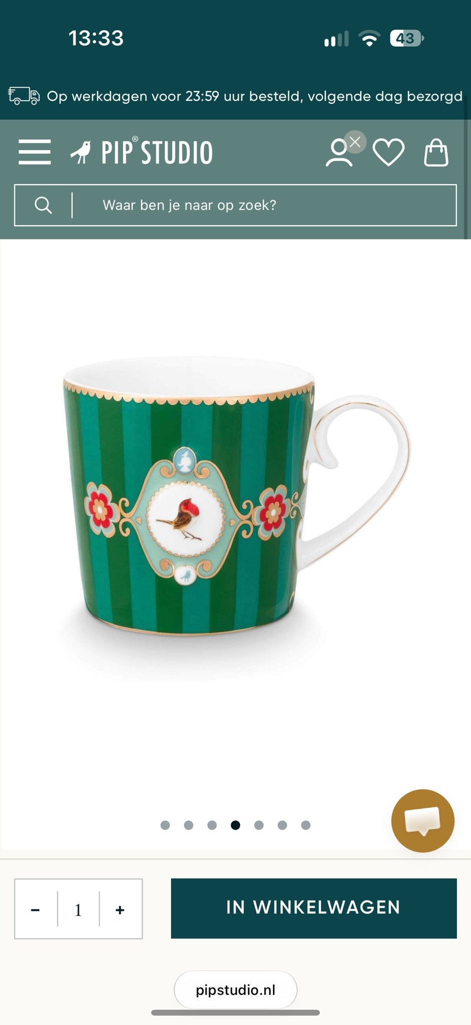 Pip Studio Love Birds Mok Groen 190ML, Ophalen, Zo goed als nieuw, Steen/keramiek, Overige merken