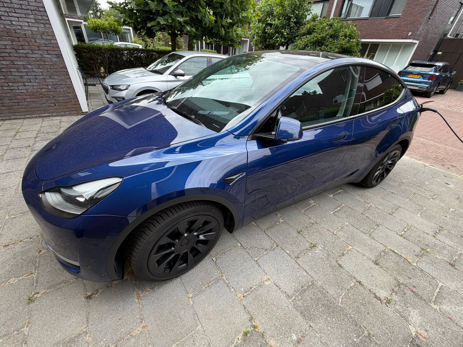 Tesla Model Y 2021 Blauw, Auto's, Automaat, Zwart, Blauw, Origineel Nederlands