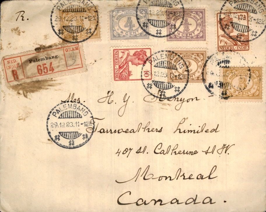 Nederlands Indië - Canada - Frankering - 1923, Ophalen of Verzenden, Envelop