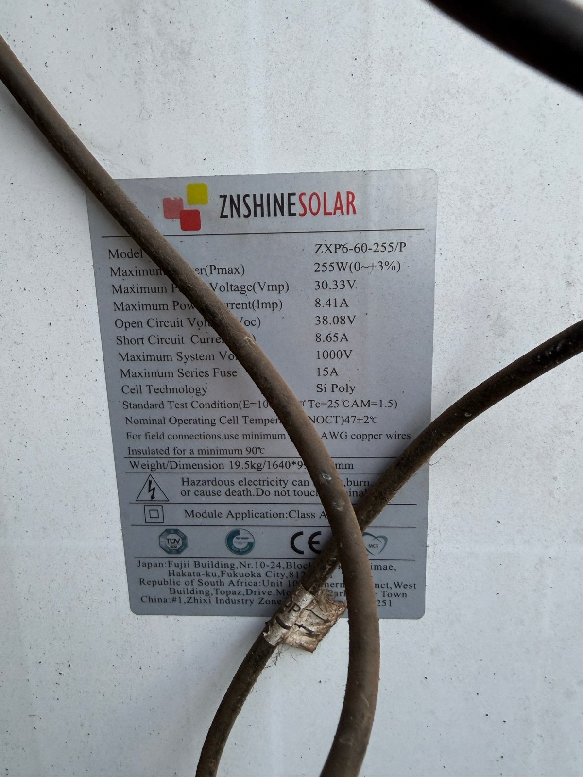9 Zonnepanelen ZNShine Solar 255Wp, Ophalen, Gebruikt