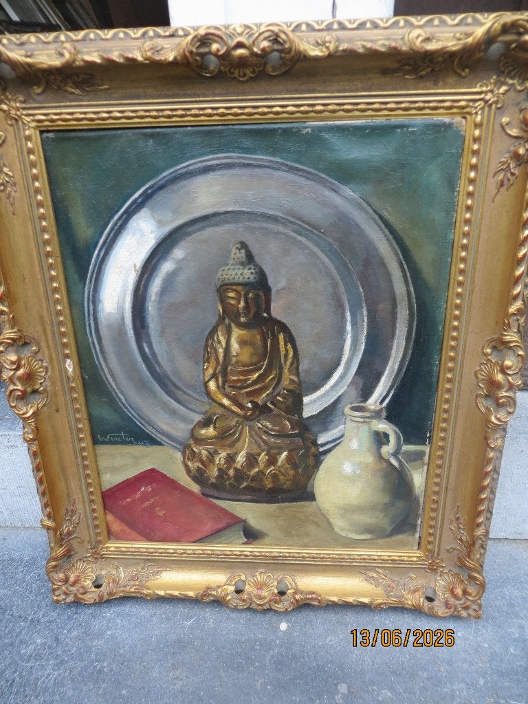 EUGENE WINTER (Piet Scheen) Mooi still Boeddha,kanBord Boek, Antiek en Kunst, Ophalen, Doek, Expressionistisch, Olieverf