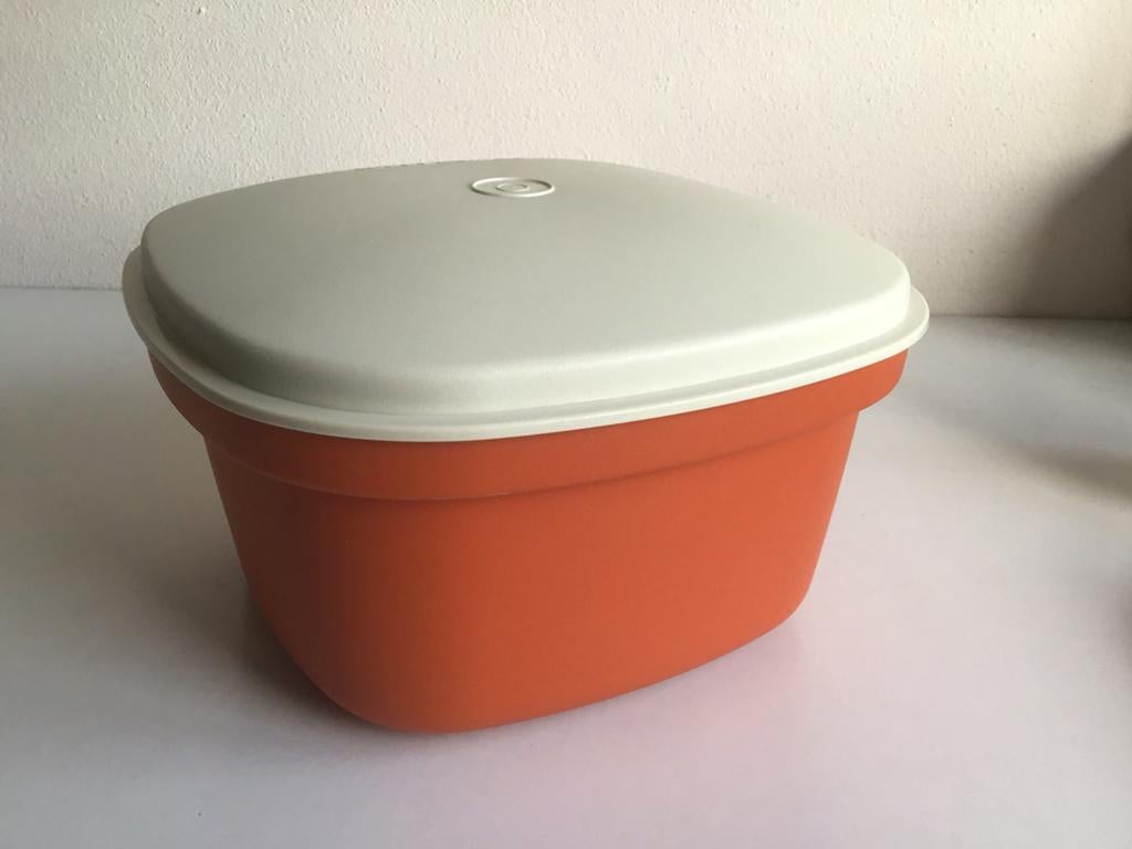 Tupperware serveerwonder rijststomer oranje / bruin 3 delig, Ophalen of Verzenden, Gebruikt, Oranje, Schaal