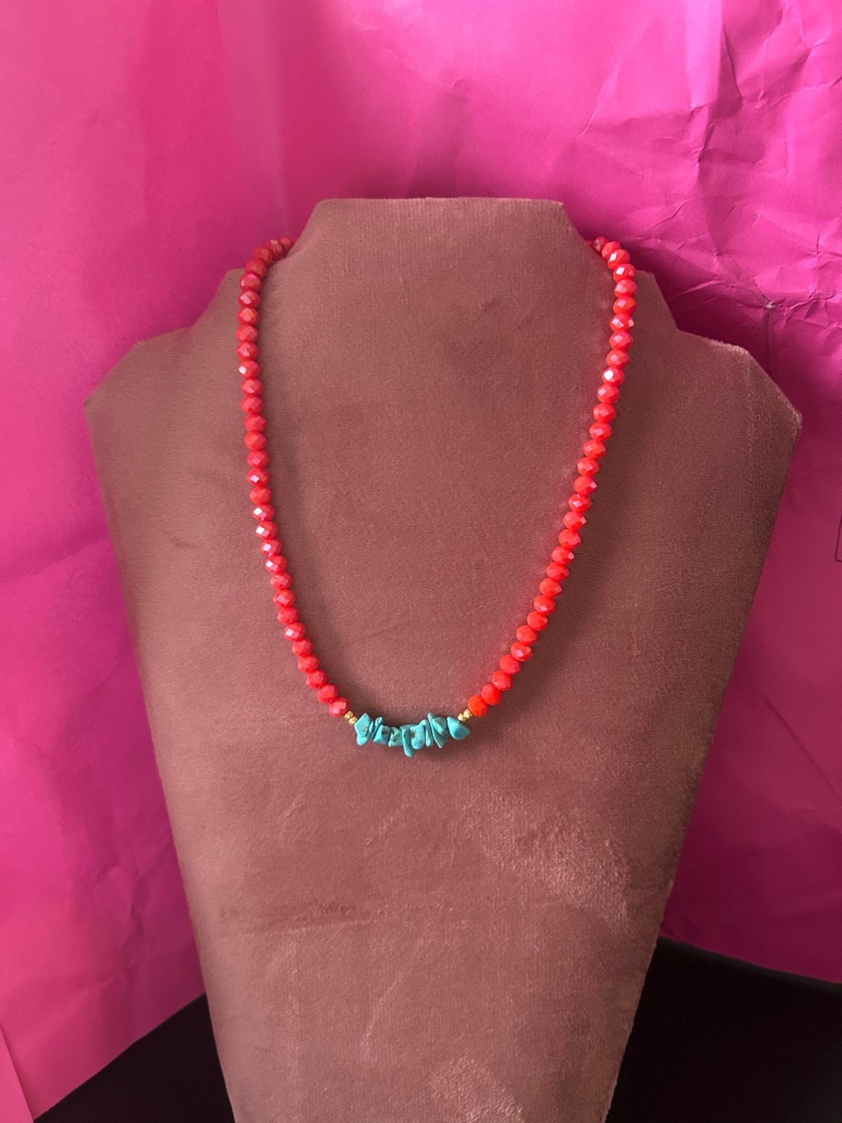 Ketting koraalrood met turquoise edelstenen, verstelbaar, Nieuw, Ophalen of Verzenden, Steen of Mineraal, Met edelsteen