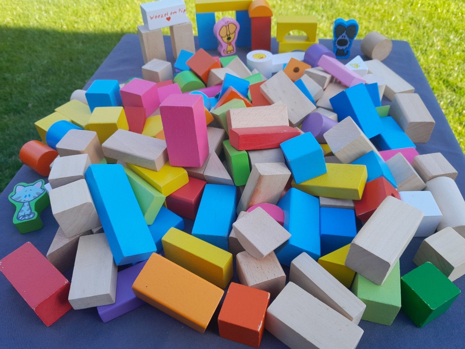 Houten bouwblokken, diverse kleuren en vormen, Ophalen of Verzenden, Gebruikt, Overige merken