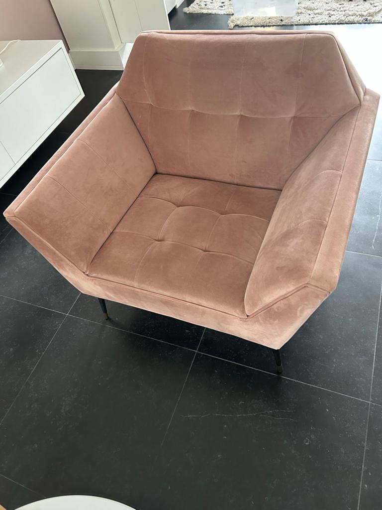 Stijlvolle Roze Velours Lounge Stoel - Dutchbone Kate, Ophalen of Verzenden, Zo goed als nieuw, Stof, 75 tot 100 cm