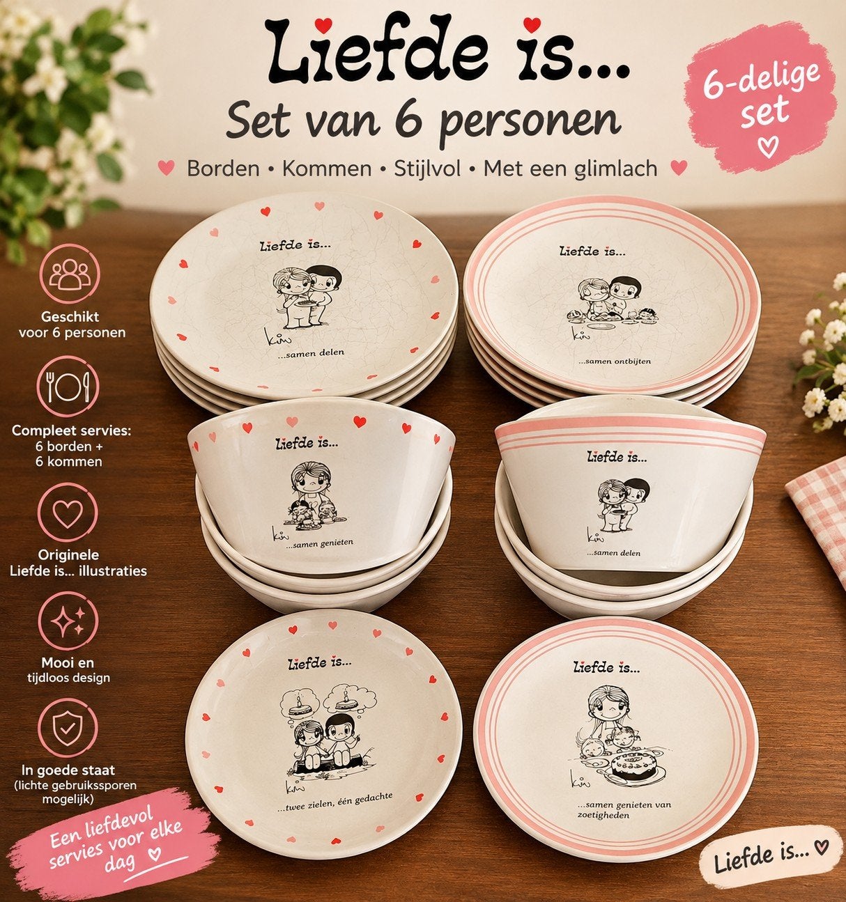 Liefde is... Servies set voor 6 personen - Borden & Kommen, Huis en Inrichting, Ophalen, Gebruikt, Keramiek, Modern