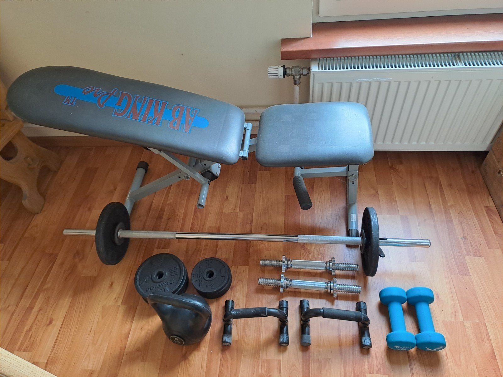 Complete fitness set: Ab King Pro, gewichten, kett, Ophalen of Verzenden, Gebruikt, Benen, Fitnessbank