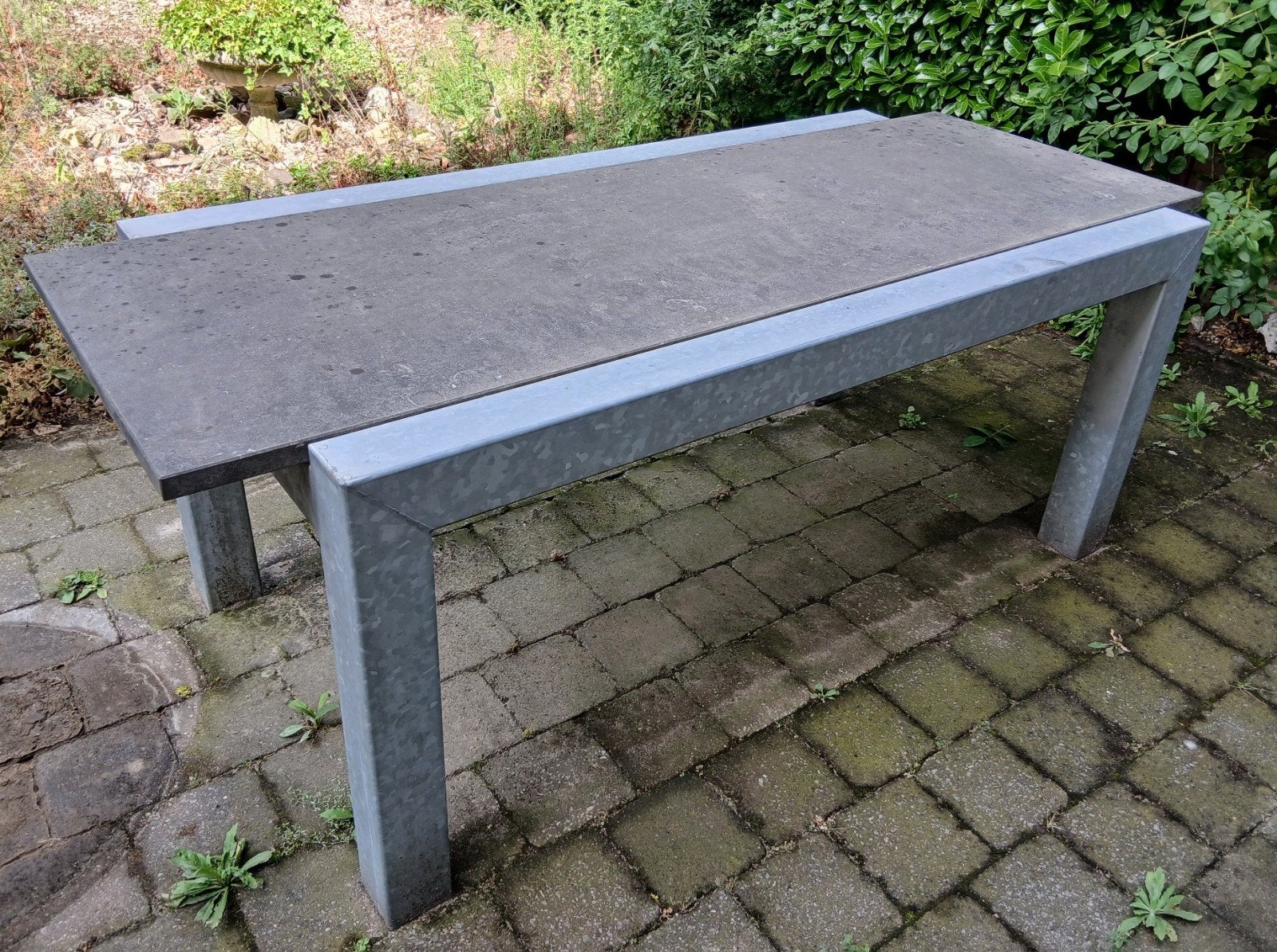 tuintafel natuursteen en gegalvaniseerd aluminium, Tuin en Terras, Ophalen, Gebruikt, Rechthoekig, Aluminium
