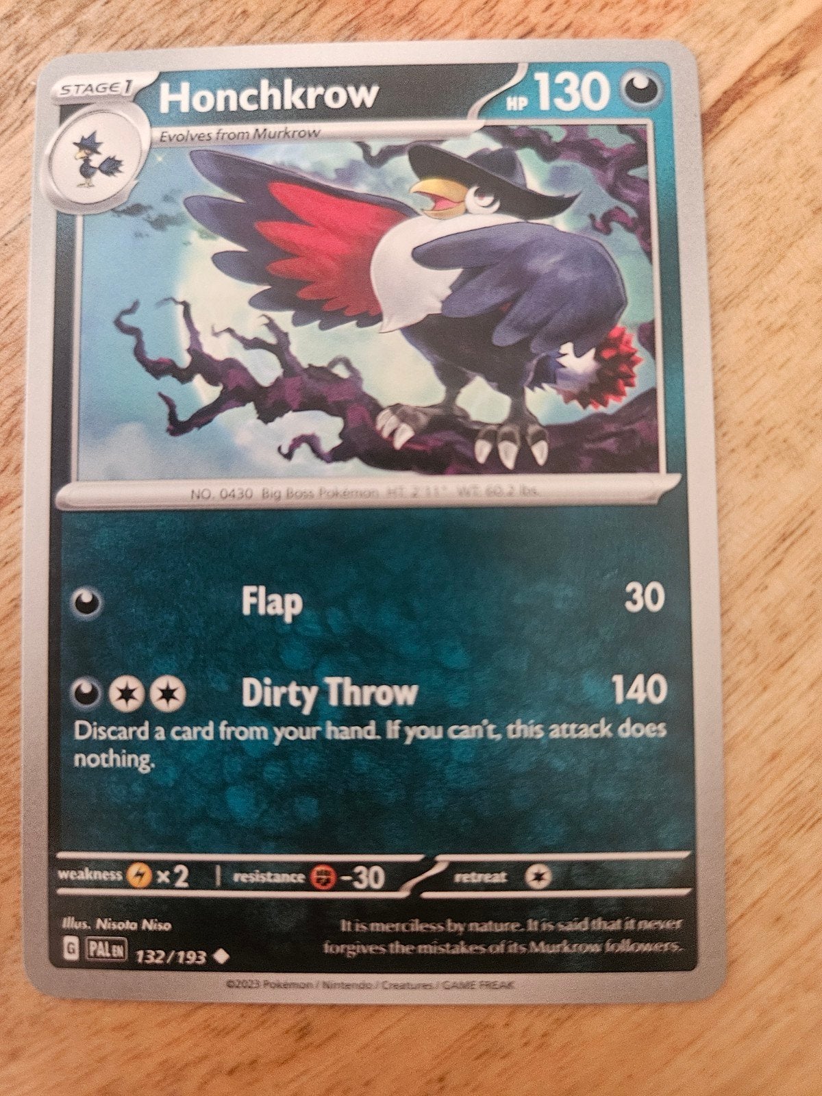 Honchkrow Pokémon kaart 132/193 Paldea Evolved, Ophalen of Verzenden, Zo goed als nieuw, Losse kaart