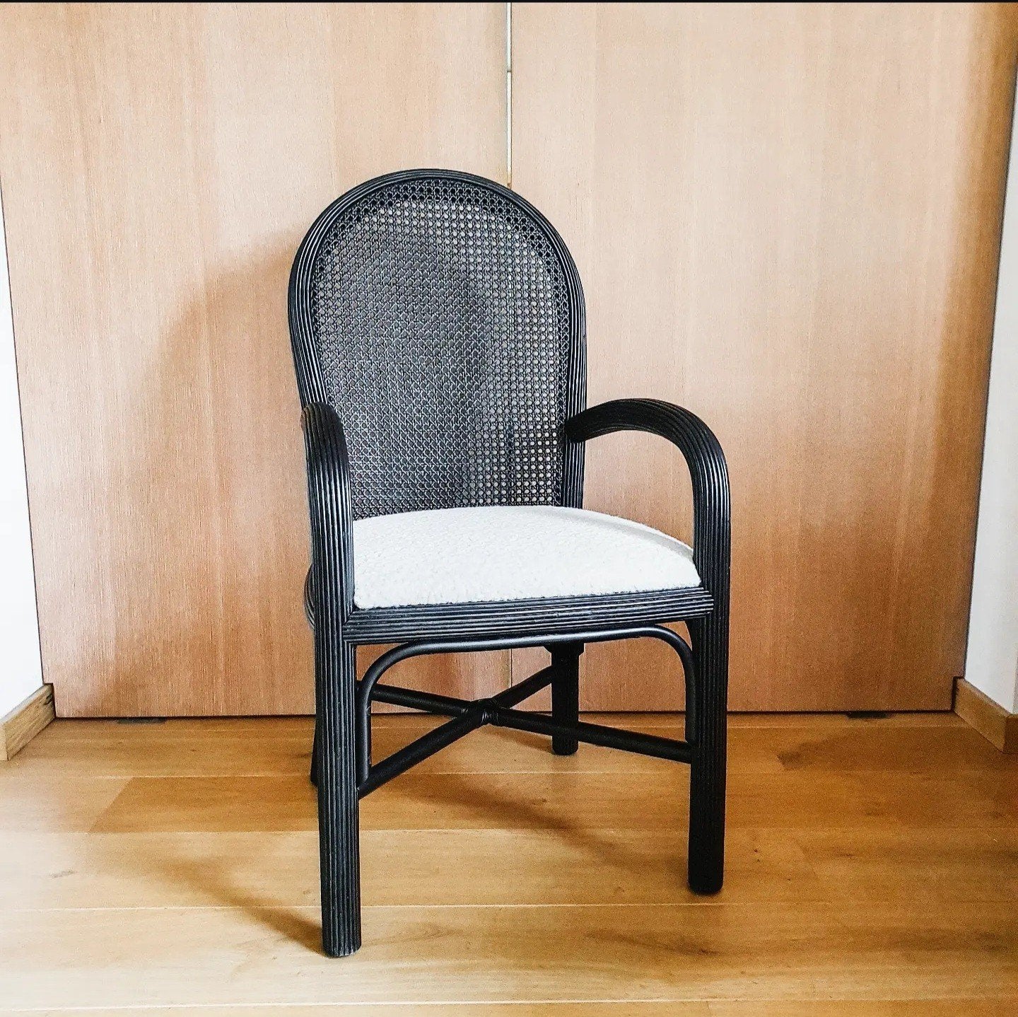 Rotan stoel met boucle, zwart, Ophalen, Gebruikt, Zwart, Riet of Rotan