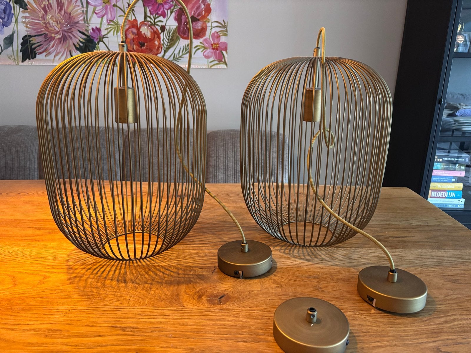 Karwei Vic Messing Hanglampen 40x30 cm - Set van 2, Huis en Inrichting, Ophalen, Zo goed als nieuw, Metaal, E27 (groot)