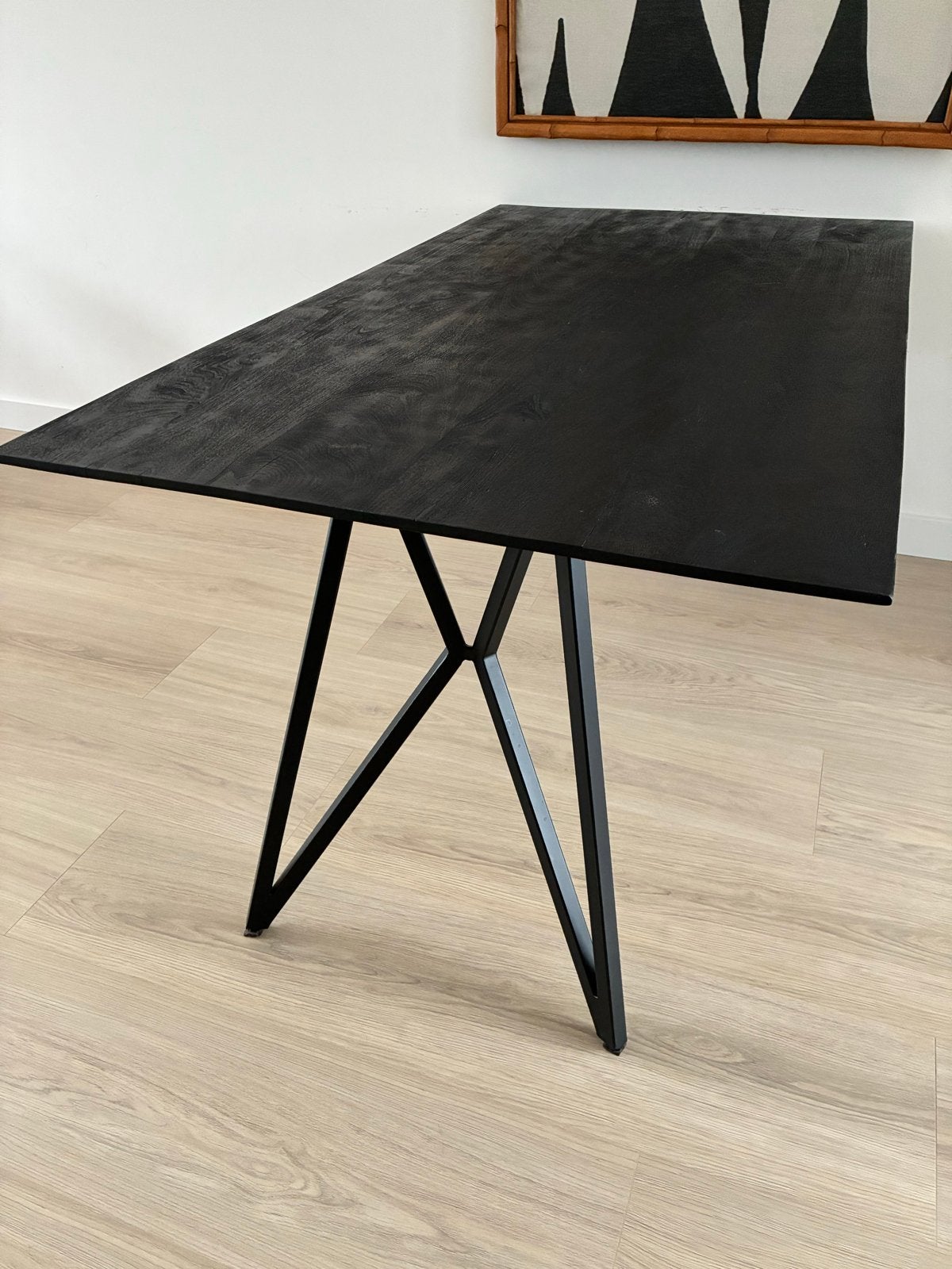 Zwarte eettafel 160x90cm met metalen onderstel, Huis en Inrichting, Tafels | Eettafels, Zo goed als nieuw, 50 tot 100 cm, 150 tot 200 cm